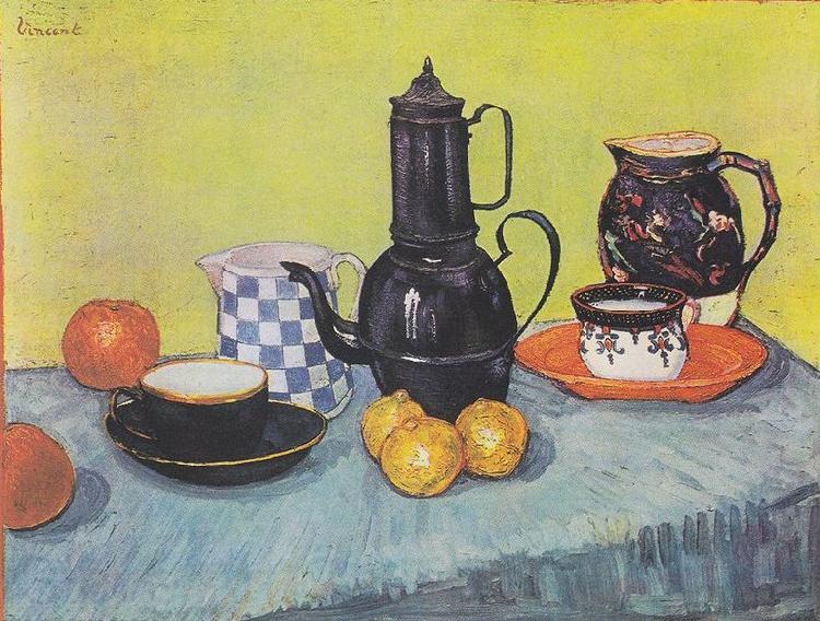 Vincent Van Gogh Still life with coffee pot, dishes and fruit Germany oil painting art